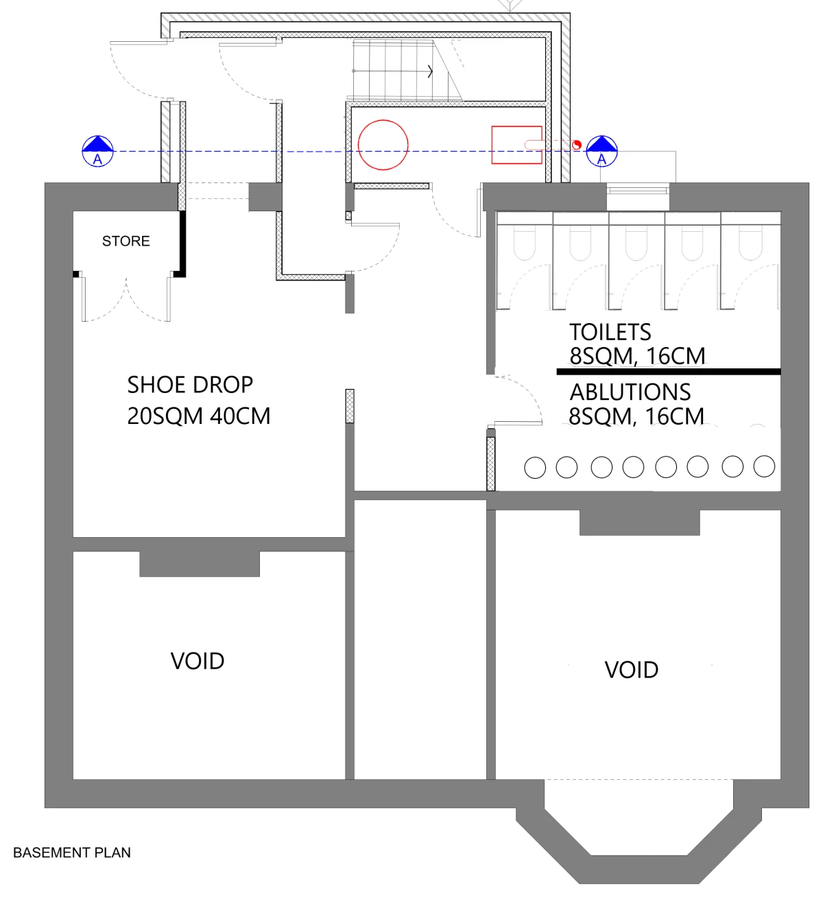 Architect's plan of the basement at the Lindley Centre.