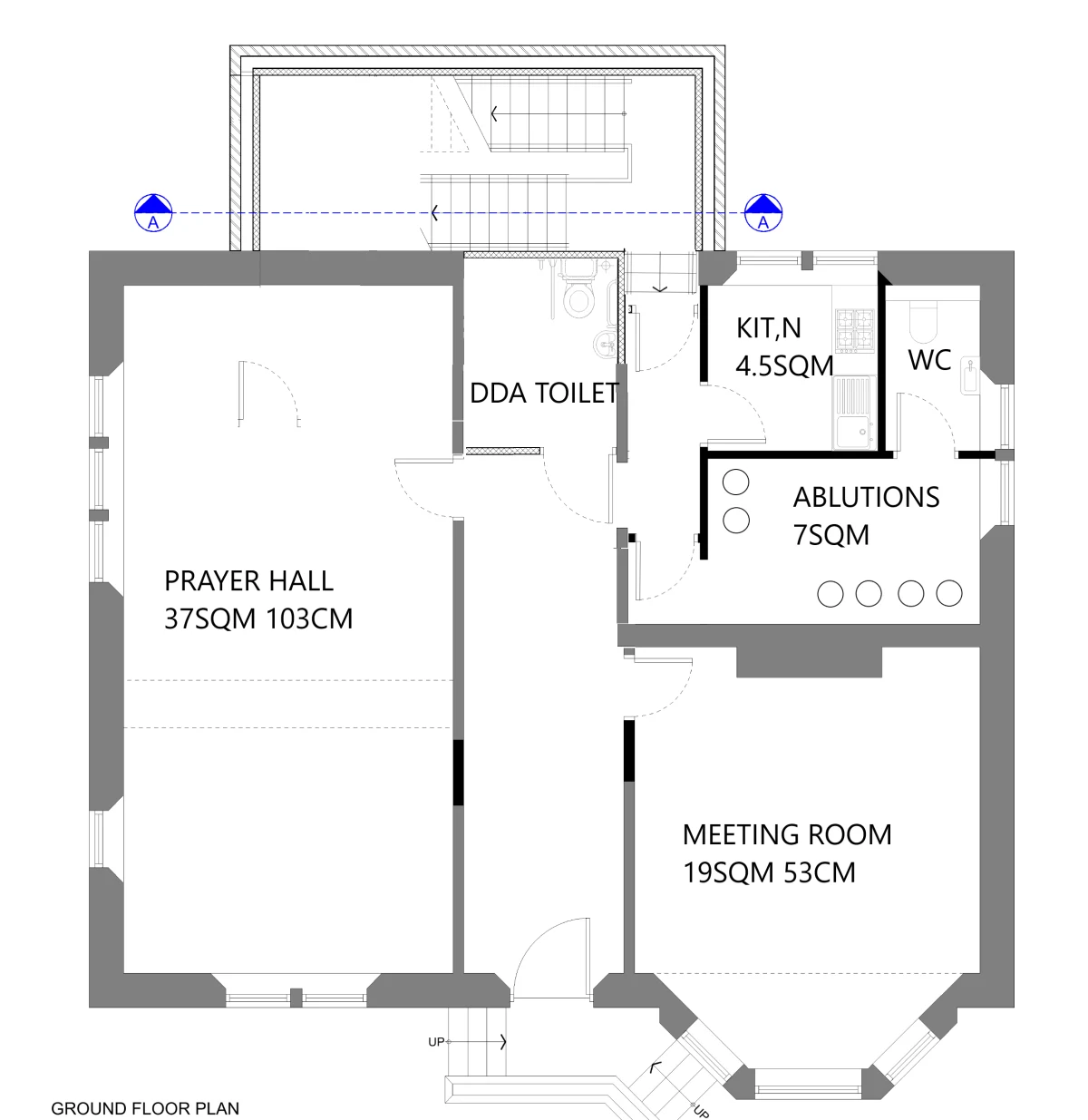 Architect's plan of the ground floor at the Lindley Centre.